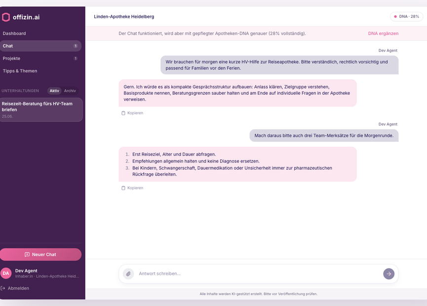 Persönlicher Chat in offizin.ai